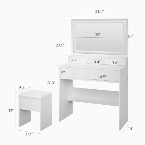White Vanity Desk with Lighted Mirror and Charging Station H44138