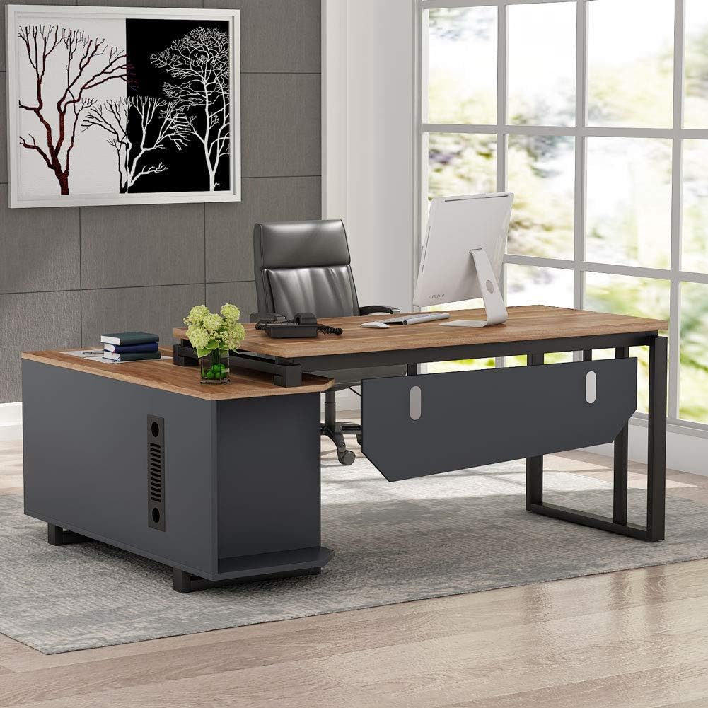 55 Inch L-Shaped Desk with File Cabinet K765