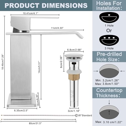 Brushed Nickel Single Handle Waterfall Bathroom Sink Faucet with Pop-up Drain K8869