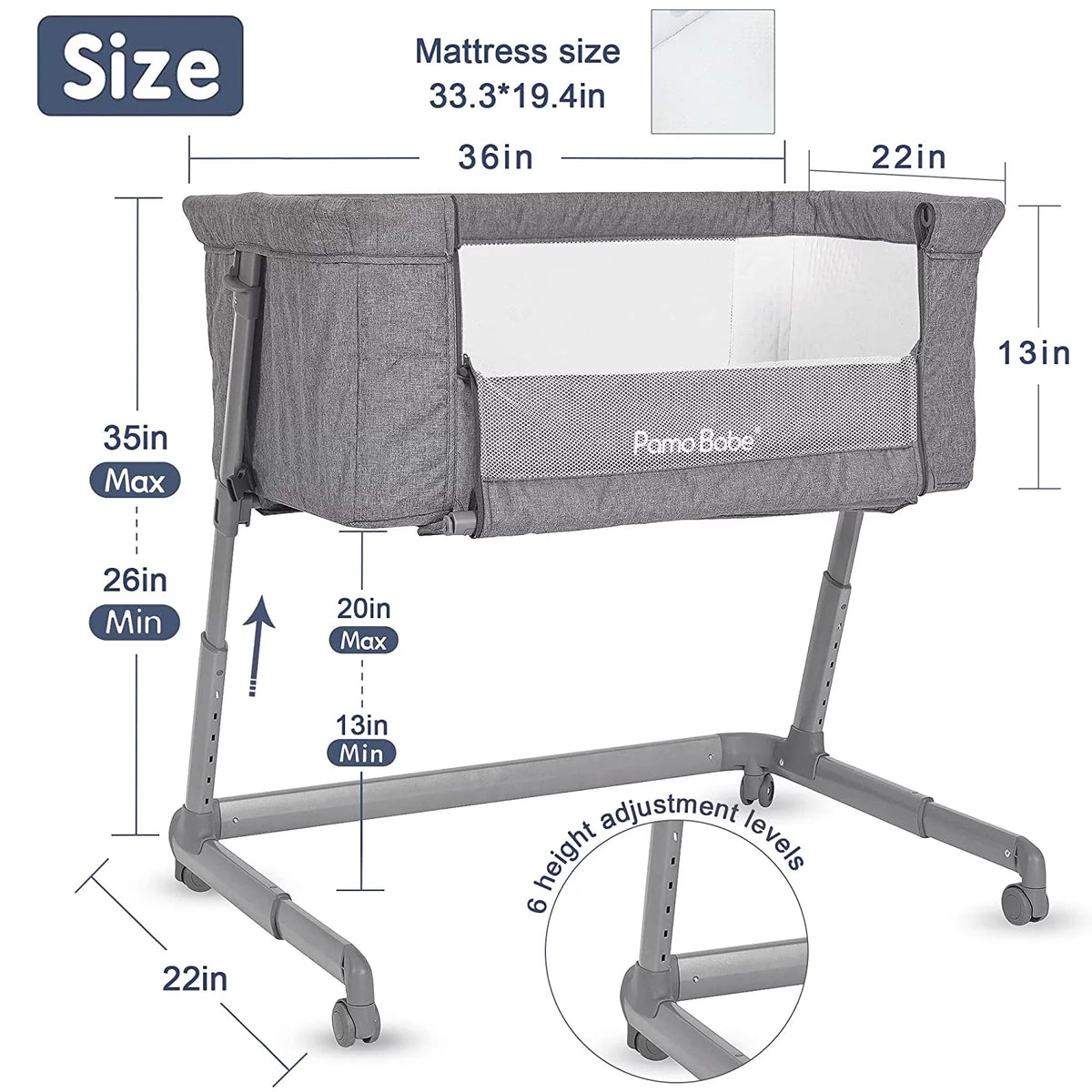 Grey Bassinet with Wheels and Folding Frame K684