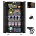 Metal Storage Cabinet with Lock, 72In Steel Storage Cabinet with Wheels, Black G315978
