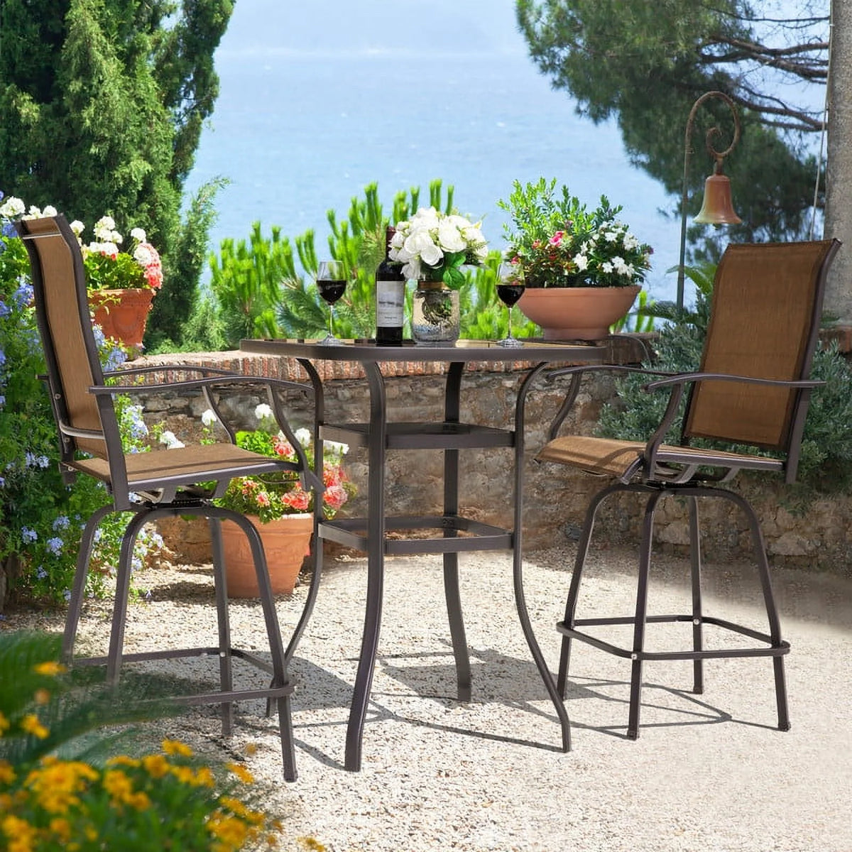 3 Pc Brown Outdoor Bar Height Swivel Bistro Set B663770
