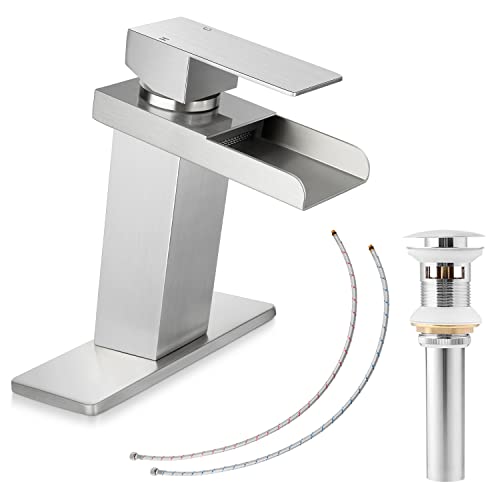 Brushed Nickel Single Handle Waterfall Bathroom Sink Faucet with Pop-up Drain K8869