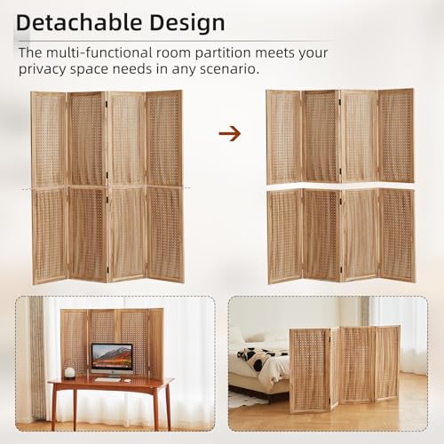 5.6Ft Wood Pegboard 4 Panel Folding Room Divider A8214