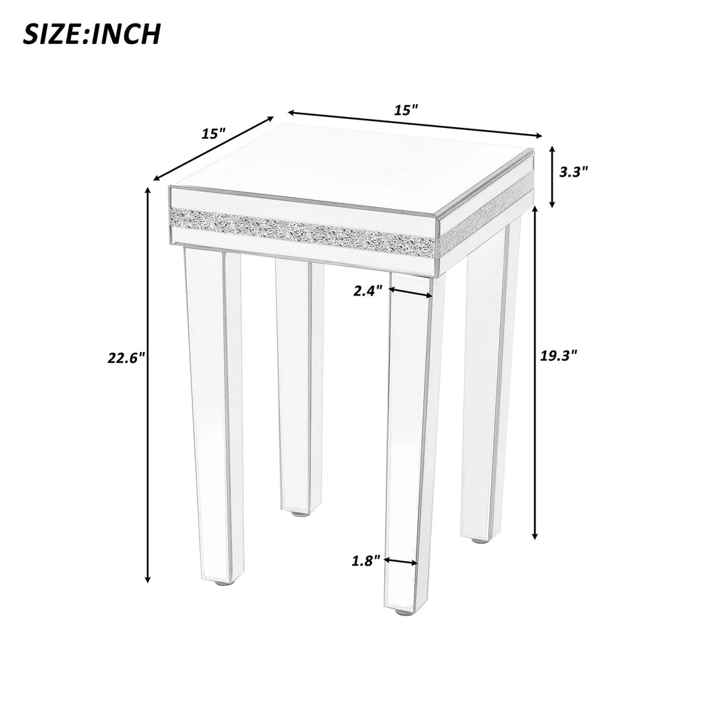 Glass Mirrored Side Table with Adjustable Height Legs M794956