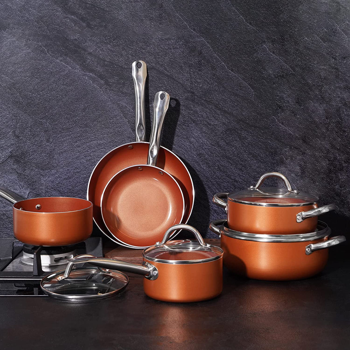 Nonstick Copper 5 Piece Aluminum Cookware Set C7898