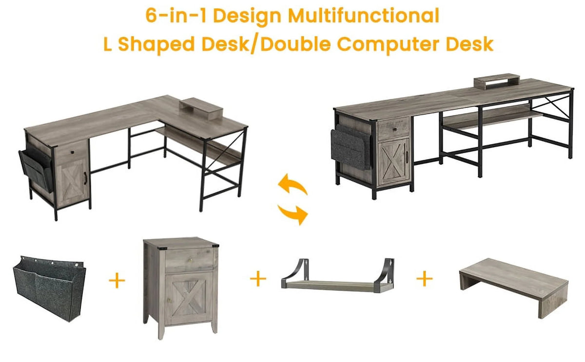 L Shaped Office Desk with Drawer and Storage Cabinet X8893