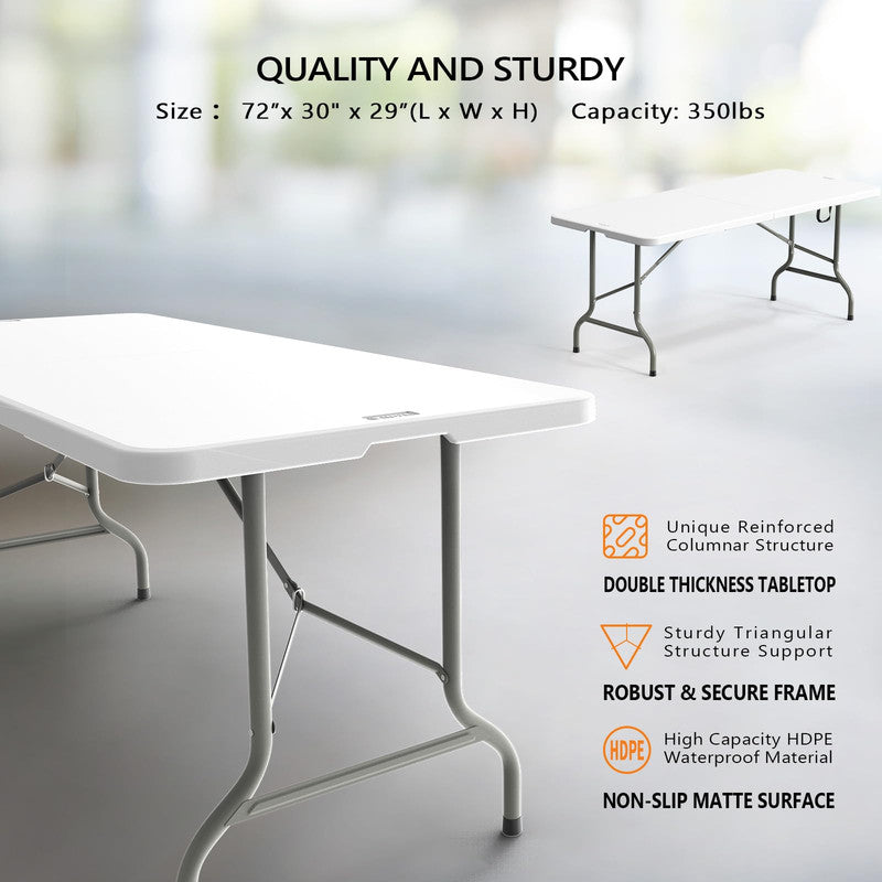 6FT Folding Picnic Table Portable Plastic with Carrying Handle Q7474