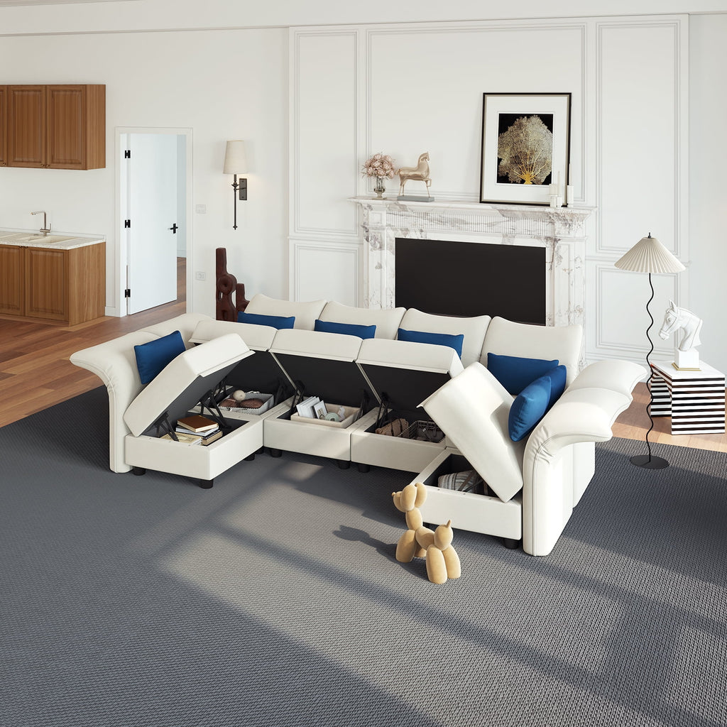 6-Seater Velvet U Shaped Modular Sectional Sofa with Storage Chaise G7055