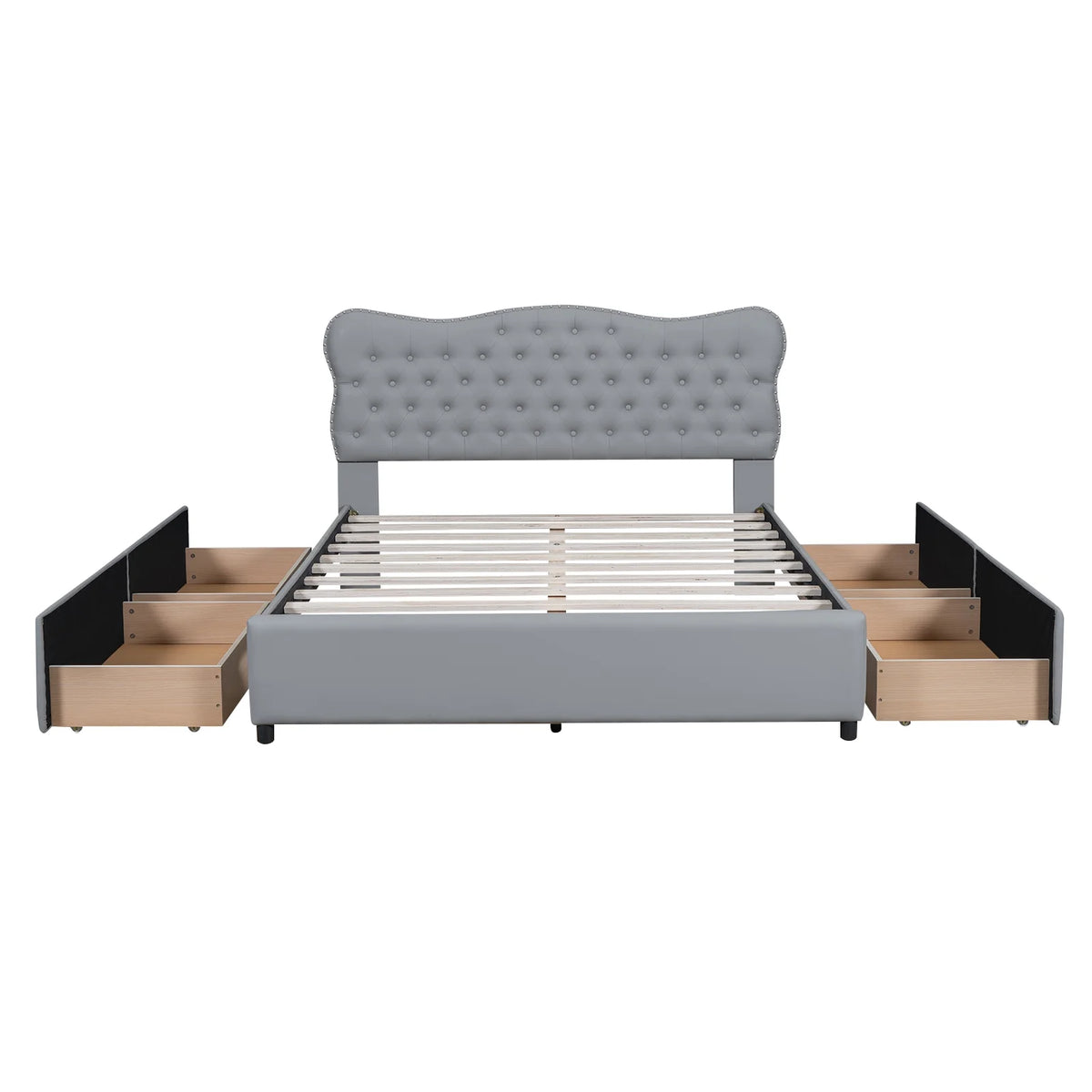 White Upholstered Queen Bed with 4 Drawers B303