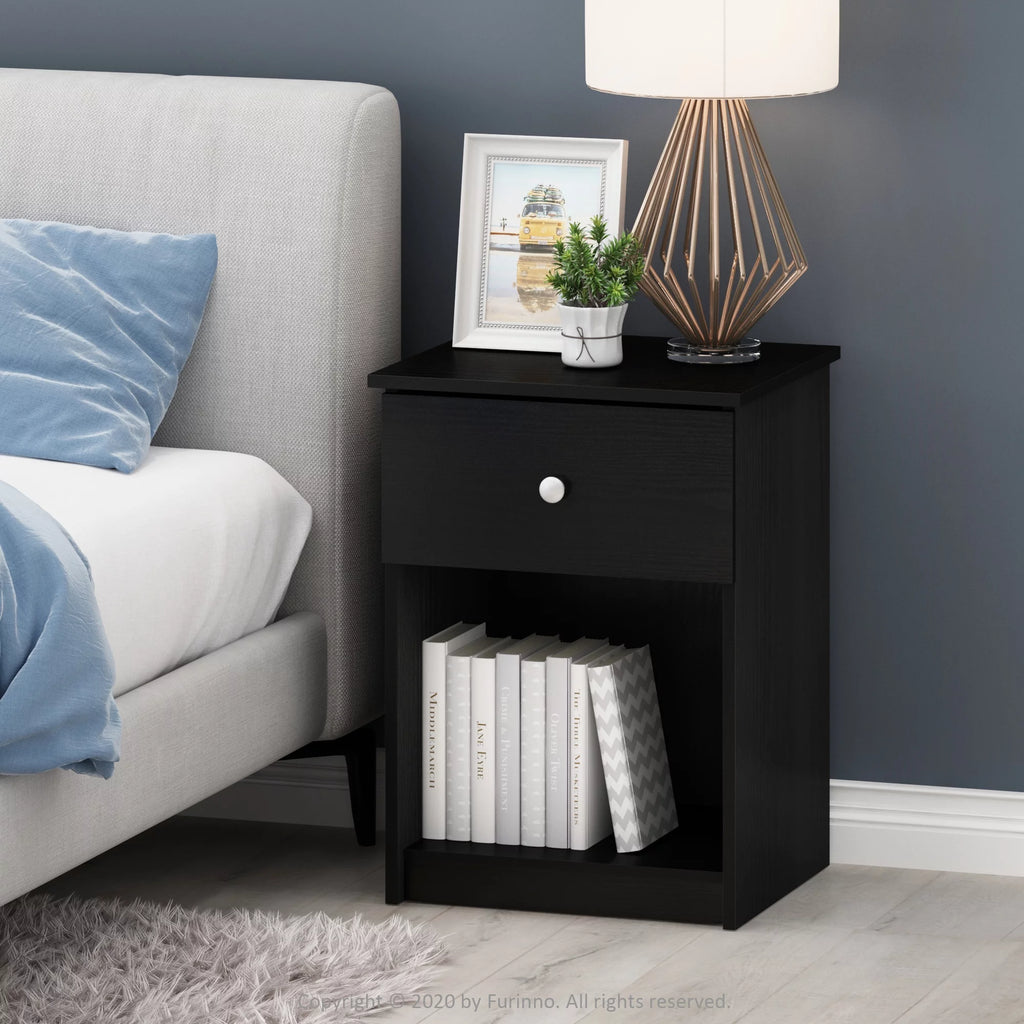 Black Oak Nightstand with One Drawer H431