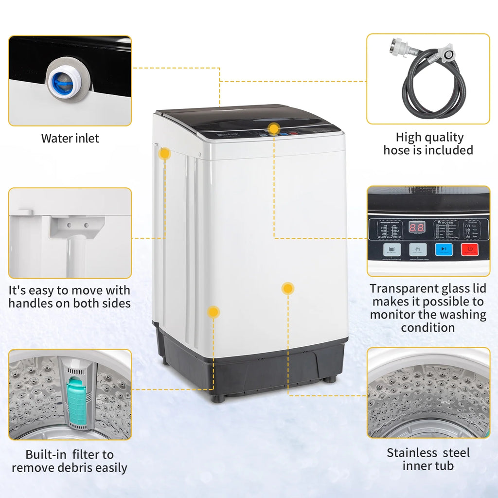 Full-Automatic Top Load Portable Compact Washing Machine 17.6 Lbs Capacity L137837