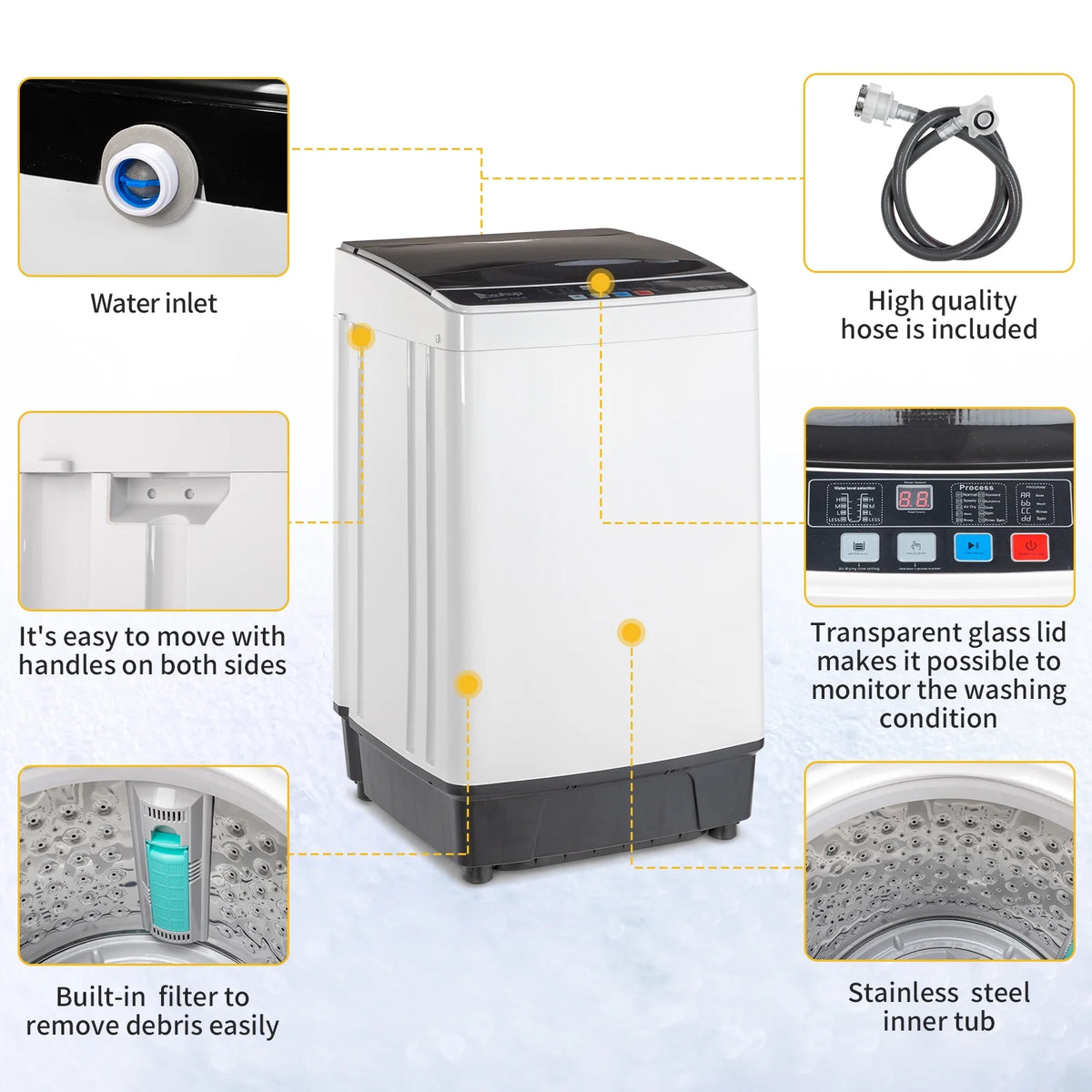 Full-Automatic Top Load Portable Compact Washing Machine 17.6 Lbs Capacity L137837