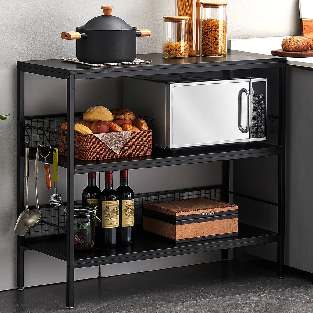 Rolling Kitchen Storage Cart with 3-Tier Shelves and 10 Hooks M379467