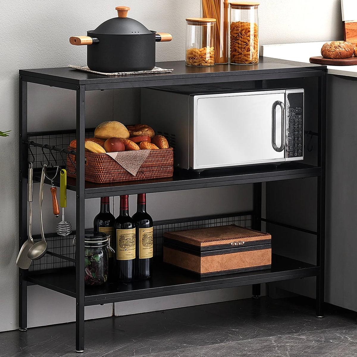 Rolling Kitchen Storage Cart with 3-Tier Shelves and 10 Hooks M379467