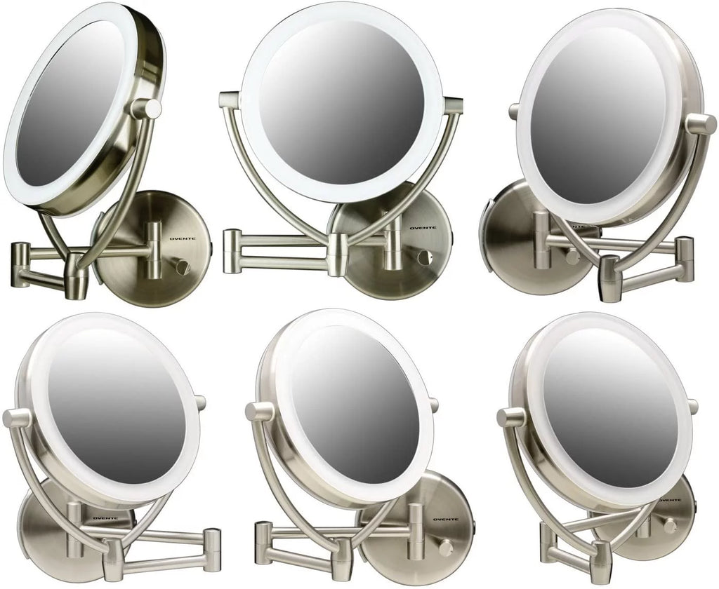 7.5" Lighted Wall Mount Double Sided Makeup Mirror 1X & 10X Magnifier B19877