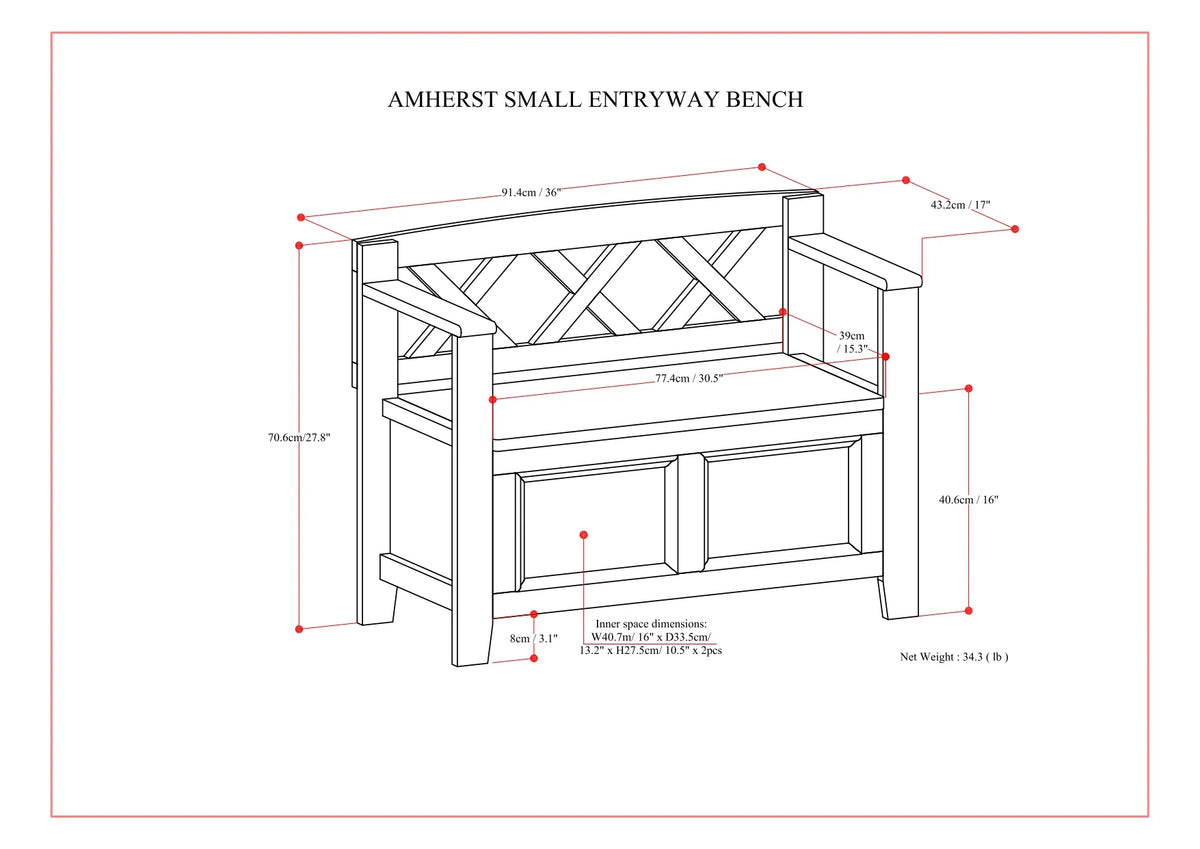 White Solid Wood 36 Inch Storage Bench T150