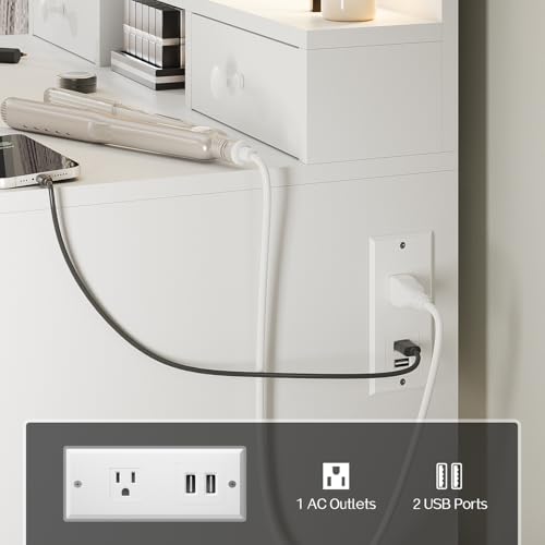 White Vanity Desk with Lighted Mirror and Charging Station H44138