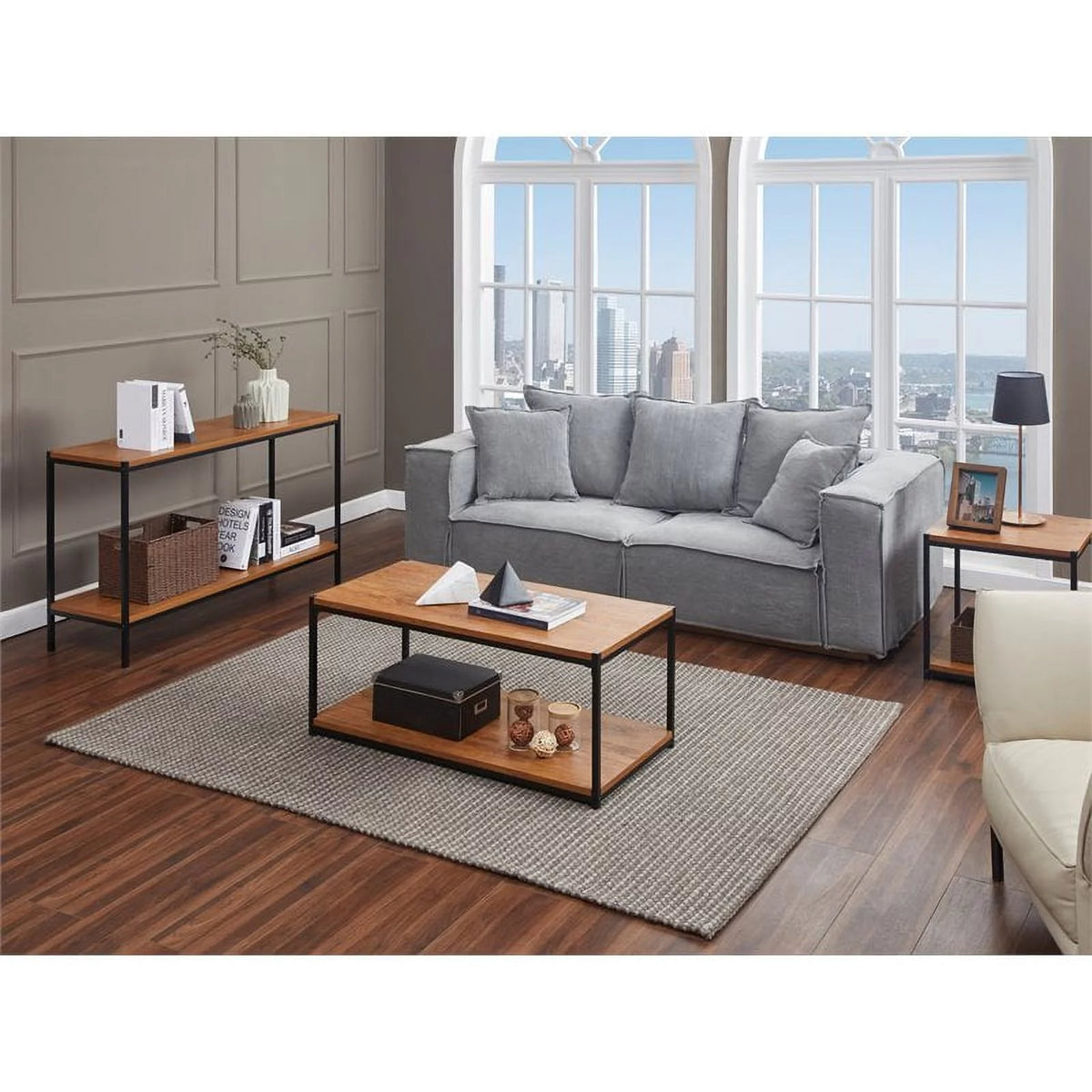 Oak Wood Console Table with Storage Shelf K235