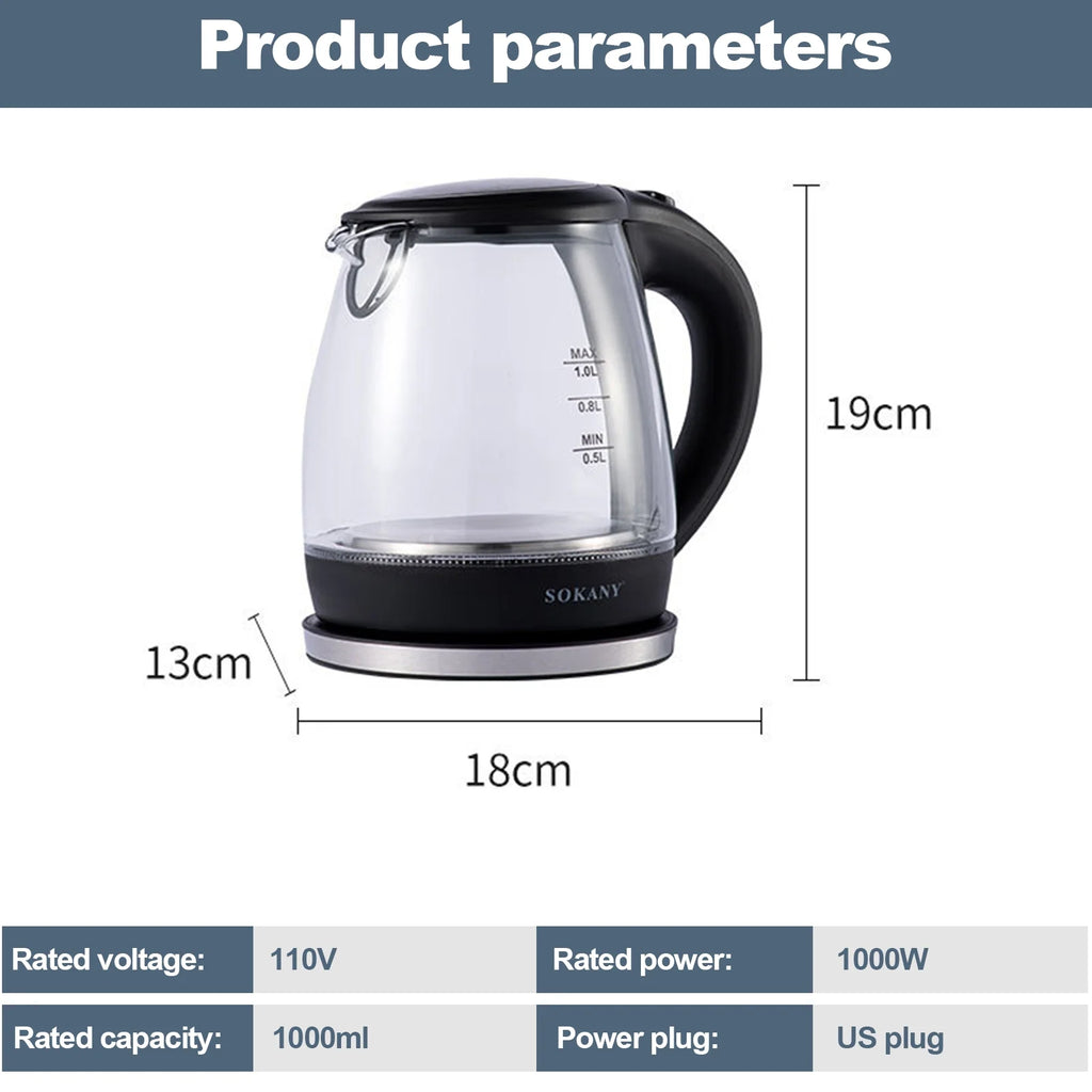 1000W High Borosilicate Glass Electric Kettle U876126