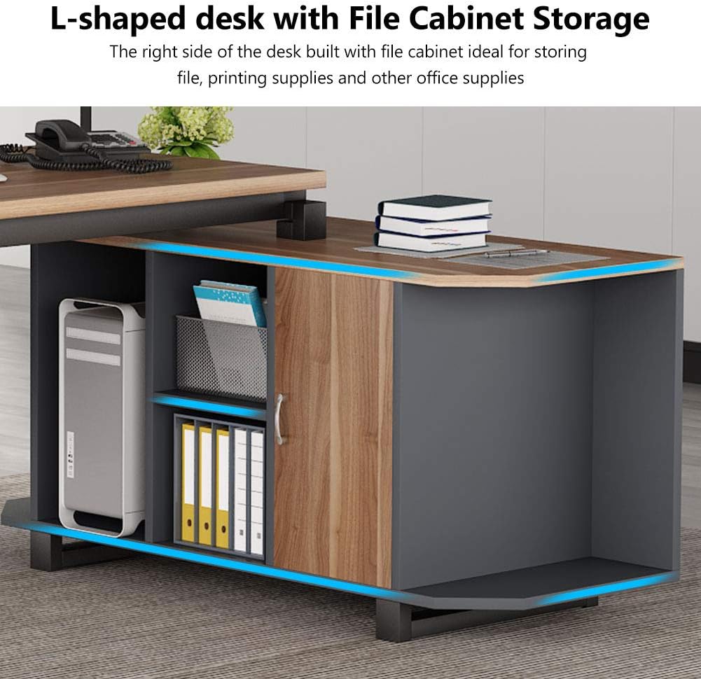 55 Inch L-Shaped Desk with File Cabinet K765