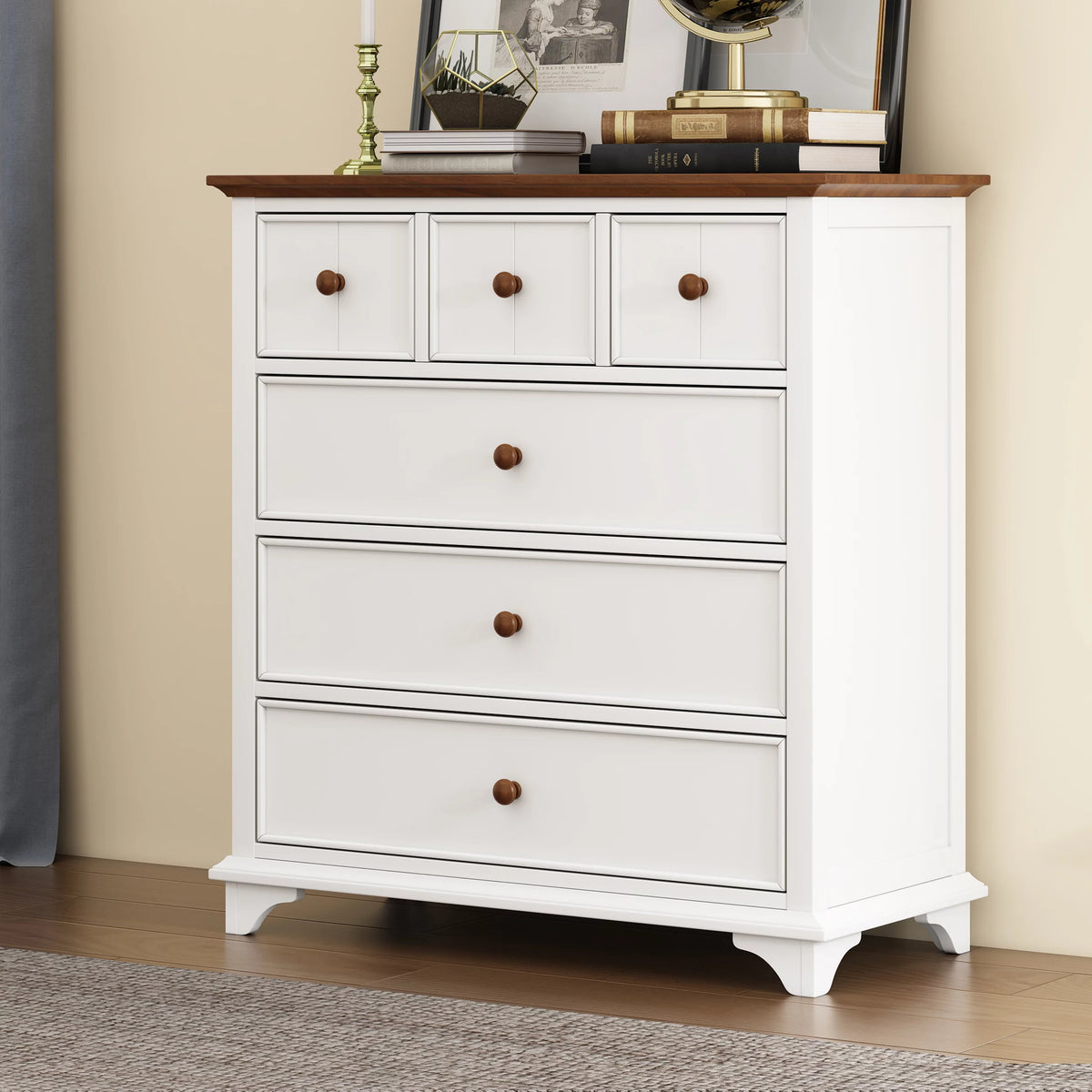 White Wooden 6 Drawer Chest N288