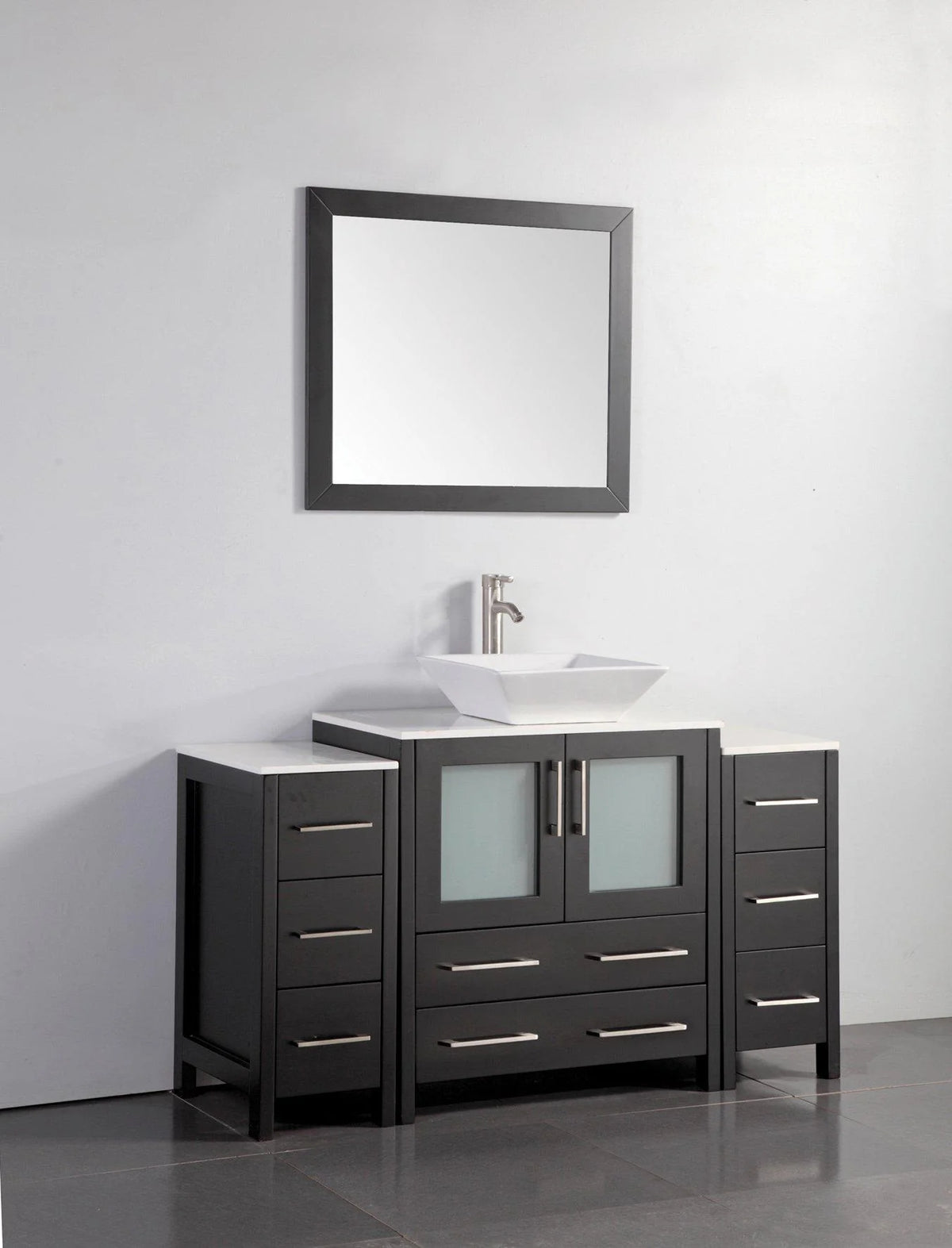 54 in. Single Sink Vanity Cabinet with Ceramic Vessel Sink & Mirror Espresso Z343