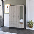 2-Drawer Small Armoire with Mirror Door Black Wengue and Light Gray J908
