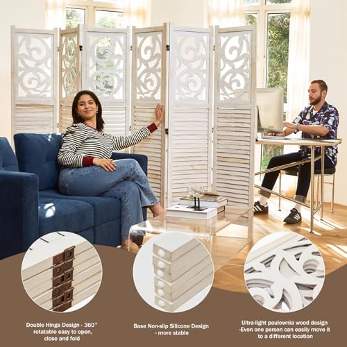 4 Panels Wood Carved Folding Room Divider G895599