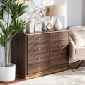Walnut Brown Wood and Gold Metal 8-Drawer Dresser Q15883