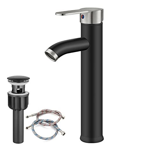 Matte Black Single Handle Vessel Sink Faucet with Pop Up Drain Q2818