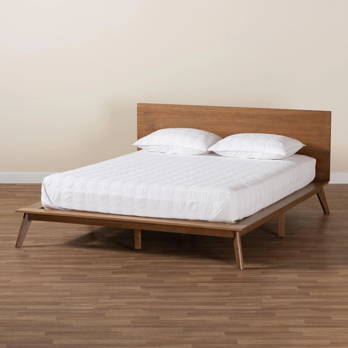 King Size Walnut Brown Wood Platform Bed H7557