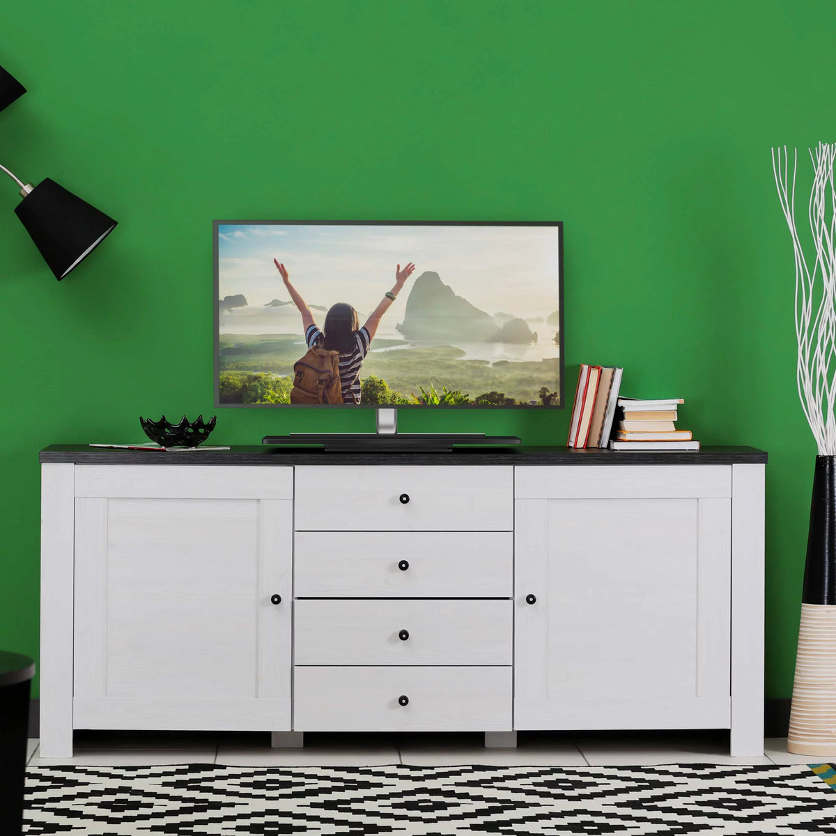 Natural Bamboo TV Swivel Stand, 21-Inch Base, Black 360° Rotation I9319