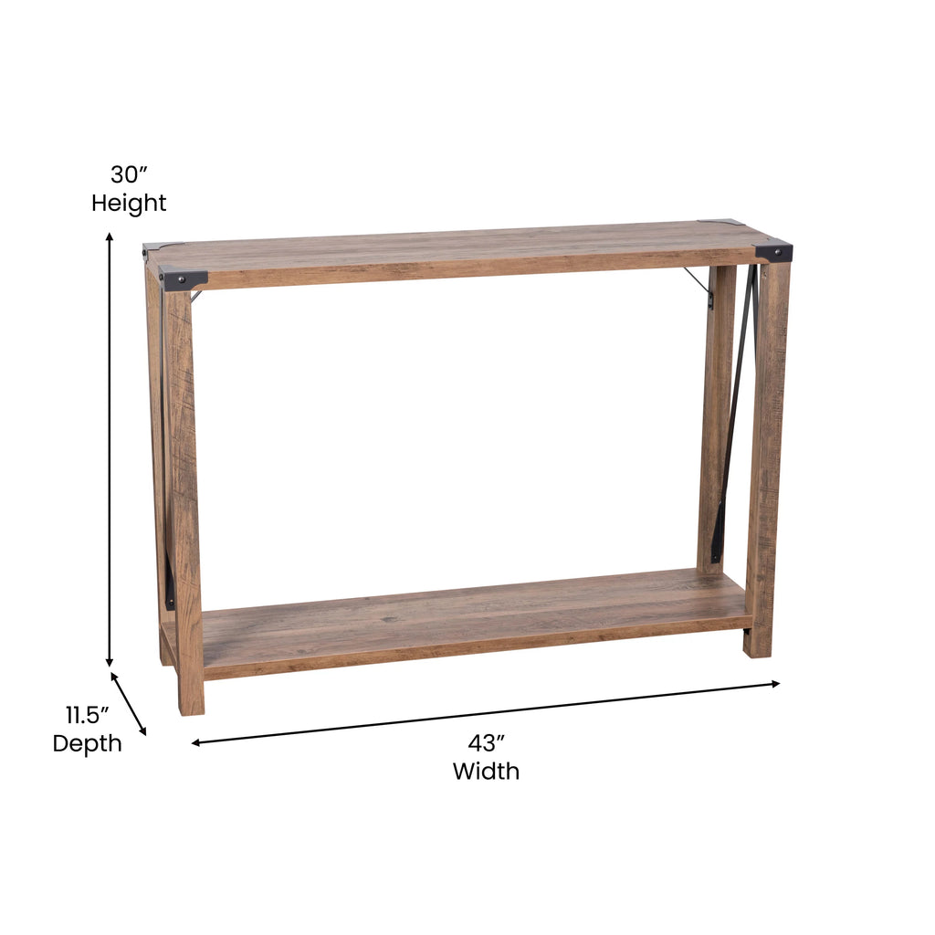 Rustic Oak Engineered Wood Console Table with Metal Accents W113036