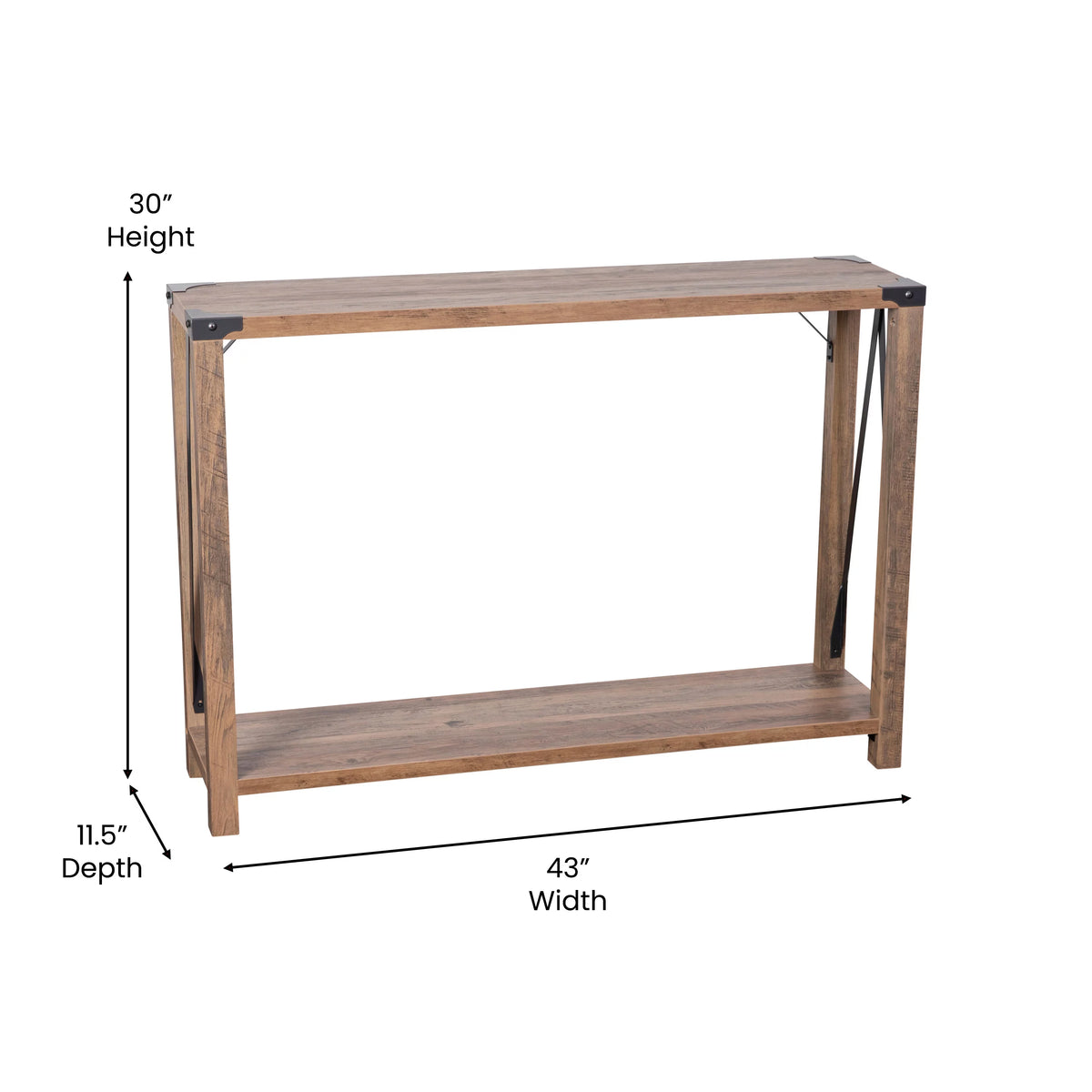 Rustic Oak Engineered Wood Console Table with Metal Accents W113036