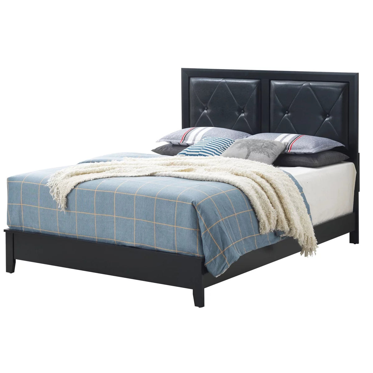 Black Tufted Faux Leather Upholstered Full Panel Bed F5112