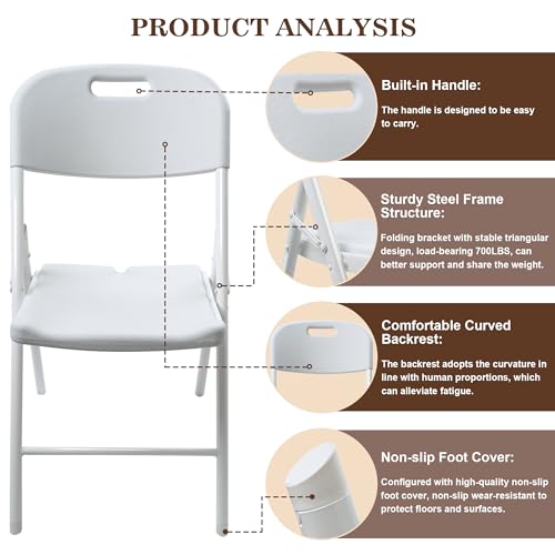 6 Pack White Folding Chair 700 lb Weight Capacity J687
