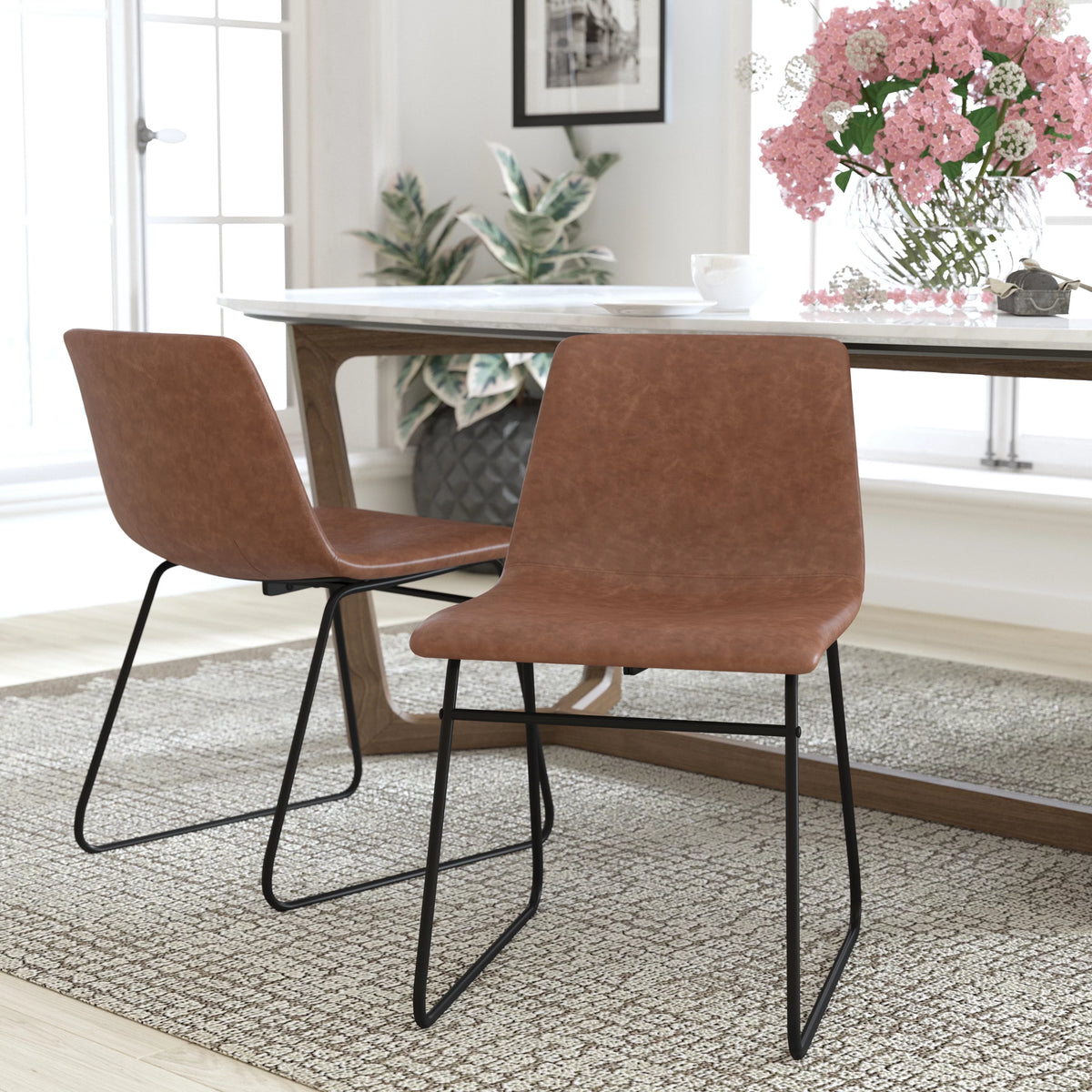 Light Brown Faux Leather Dining Chair Set of 2 C91045