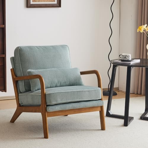 Teal Corduroy Upholstered Accent Chair with Pillow K7197