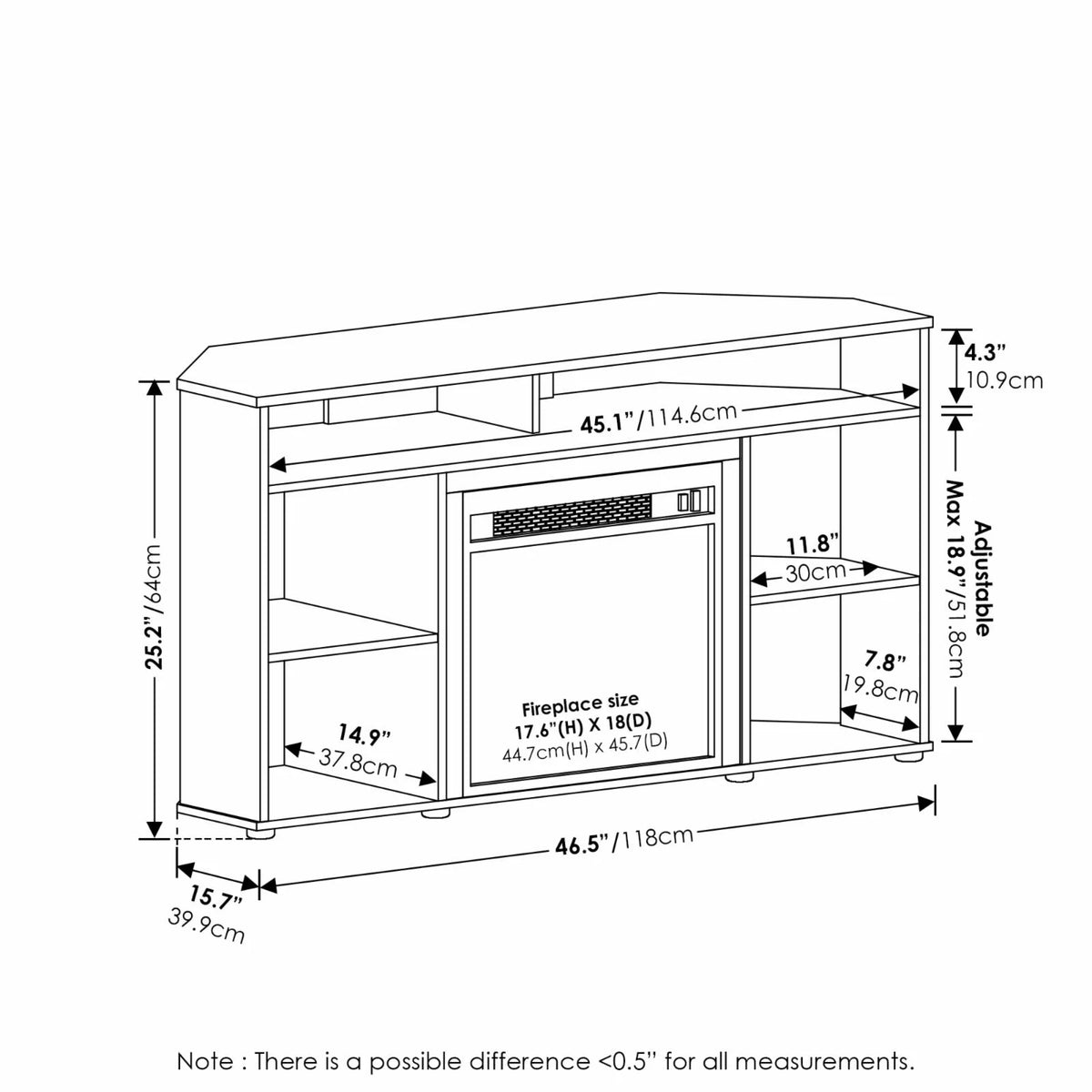 Corner TV Stand with Fireplace E489
