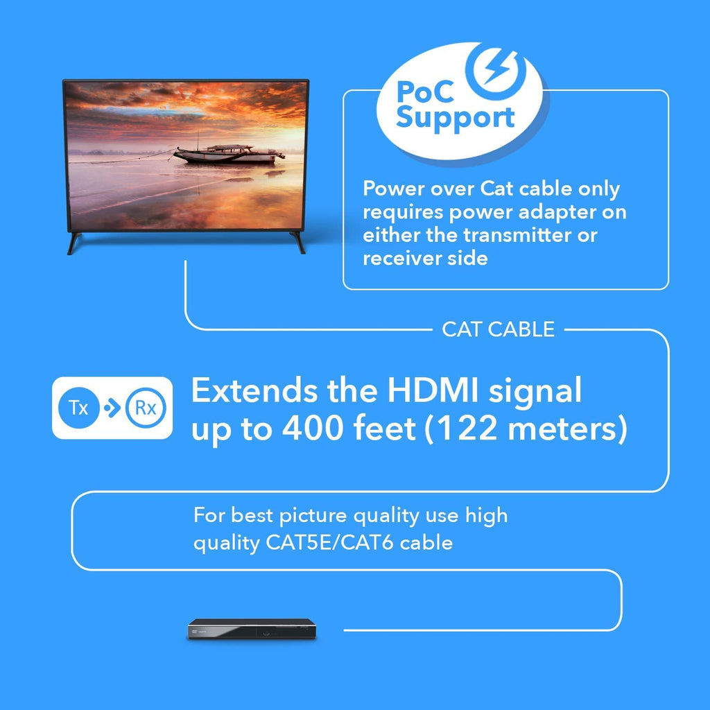 4K HDMI Extender Balun Over Single CAT5e/6/7 Cable Up to 400 Ft R9174