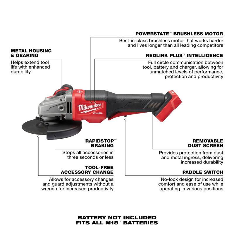 18 V Lithium-Ion Brushless Cordless 4-1/2 in./6 in. Braking Grinder with 1/4 in. Hex Impact Driver T31883
