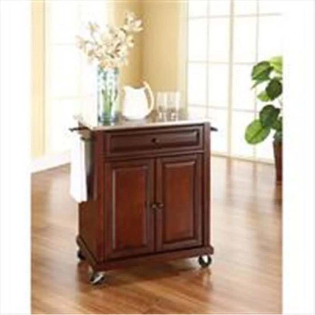 Wood Portable Kitchen Cart in Mahogany/Silver C58759