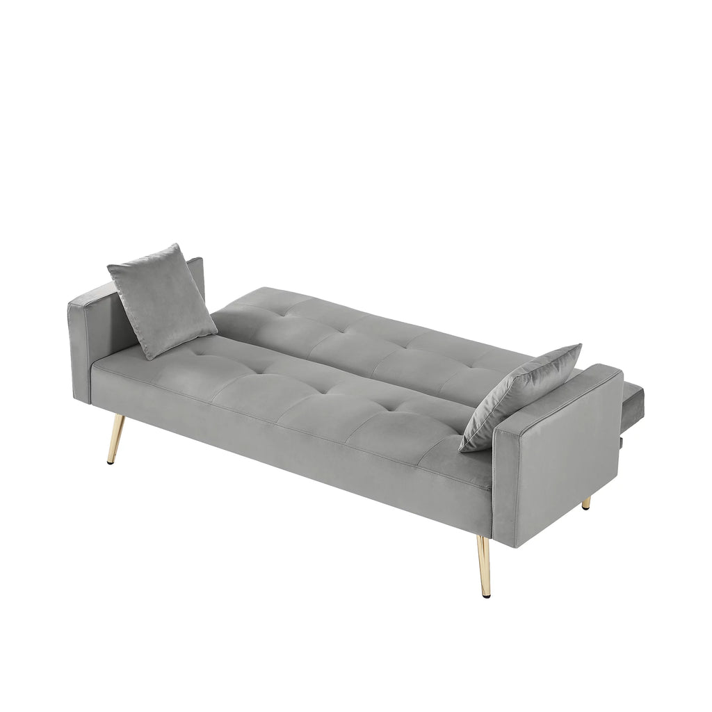 Gray Velvet Convertible Sofa Bed with 2 Pillows K765149