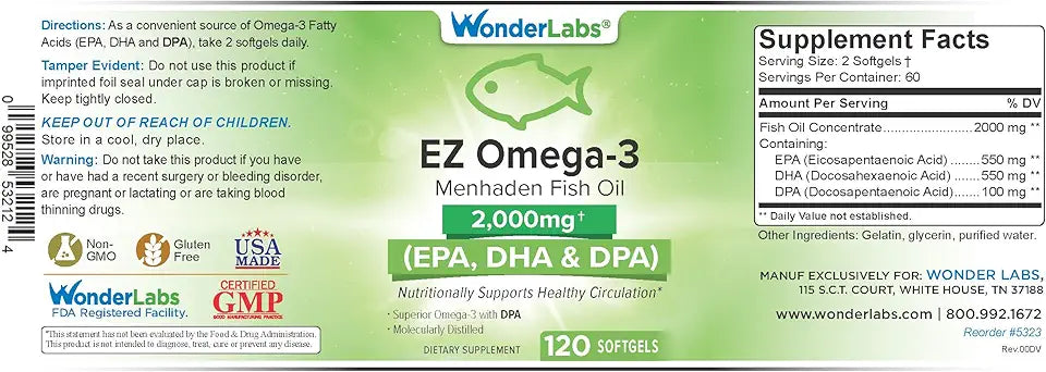 Omega-3 Fish Oil Supplement 2000 mg 120 Softgels G66871