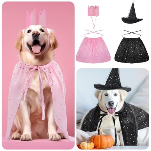 4 Pcs Halloween Pet Costume Witch Cloak Hat and Crown Set M38323
