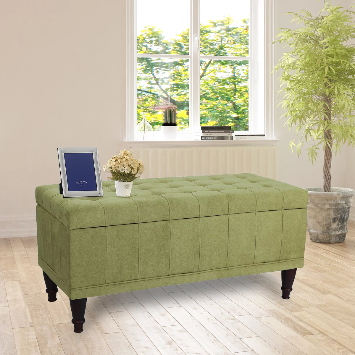 Green Upholstered Storage Ottoman Bench U440