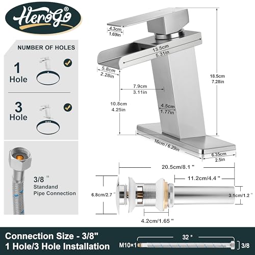 Brushed Nickel Single Handle Waterfall Bathroom Sink Faucet with Pop-up Drain K8869