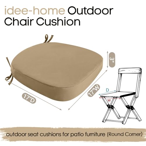 Outdoor Chair Cushions Set of 4, 17" x 17" x 3" Thick D-Shaped Waterproof with Ties H86990