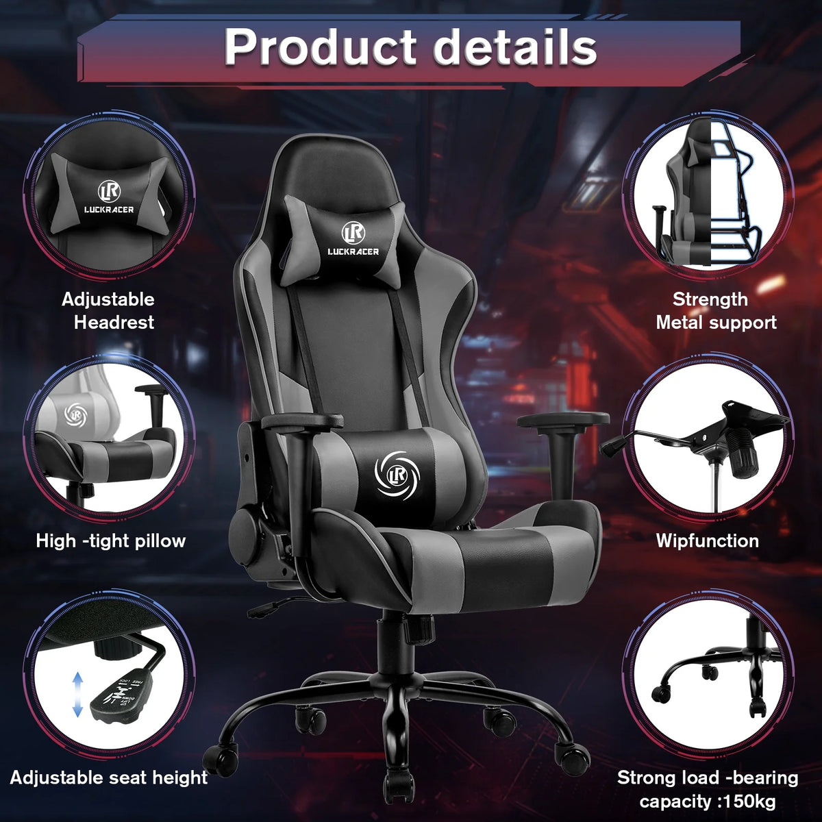 Gray Massage Gaming Chair K306122